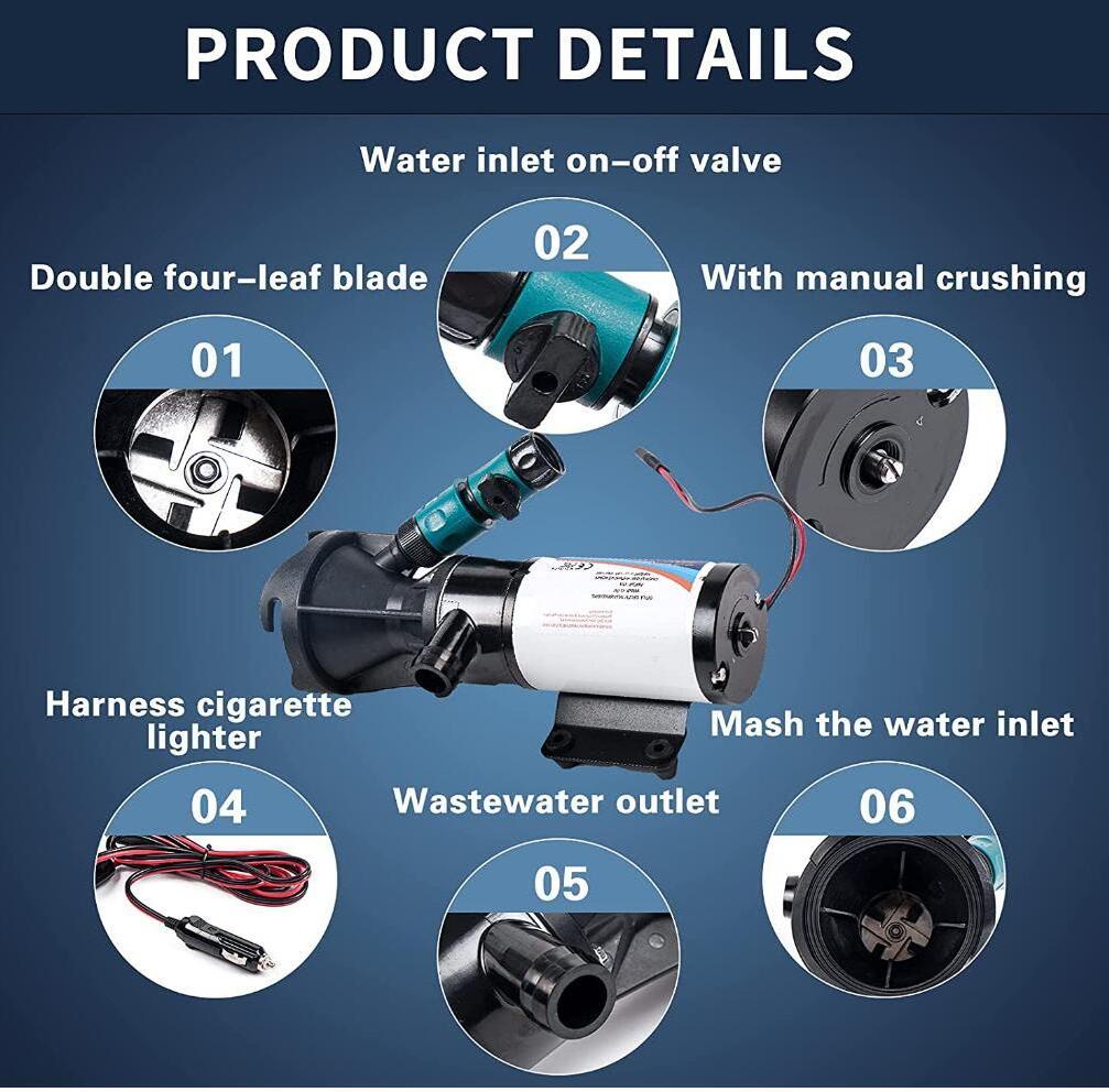 RV Macerator Pump 12V 12GPM Self-Priming Sewer Pump, Quick Release Sewage Chopper Pump, Waste Water Pump with Hoses & Clamps