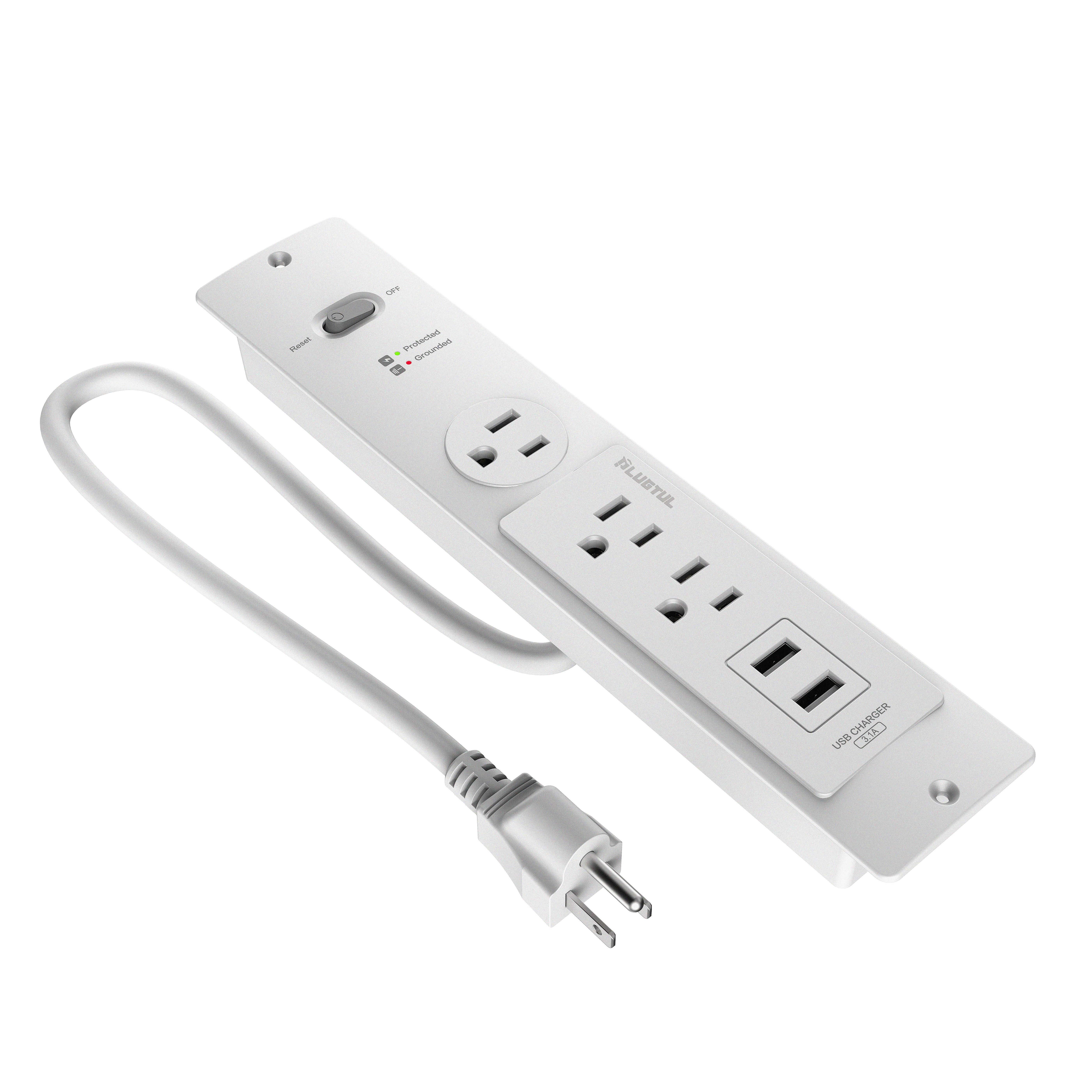 Recessed Power Strip PD 20W USB C Port, Fast Charging QC3.0 USB A Port Desk Outlet,  Furniture Hidden Charging Station