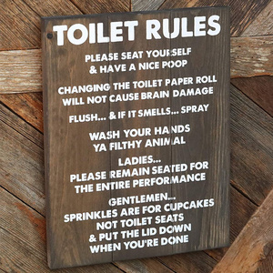 Custom Handmade Stained Rustic Funny Bathroom Decor Wooden Toilet Rule Sign