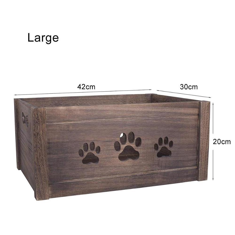 Paw Shaped Cutout Dog Toys Chest Gift Wooden Crate Storage Box