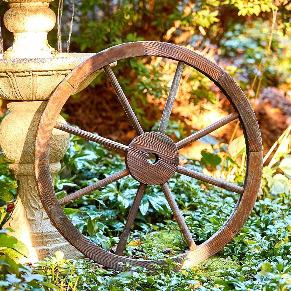 Rustic Burnt Brown Decorative Wooden Wagon Wheel For Home Decor