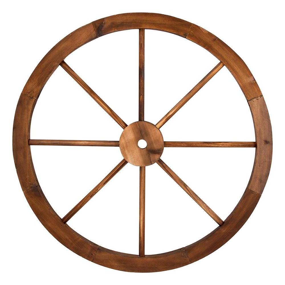 Rustic Burnt Brown Decorative Wooden Wagon Wheel For Home Decor