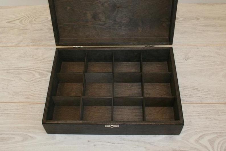 Personalized  Antique Dark Brown 12 Compartments Wooden Gift Packaging Box For Tea