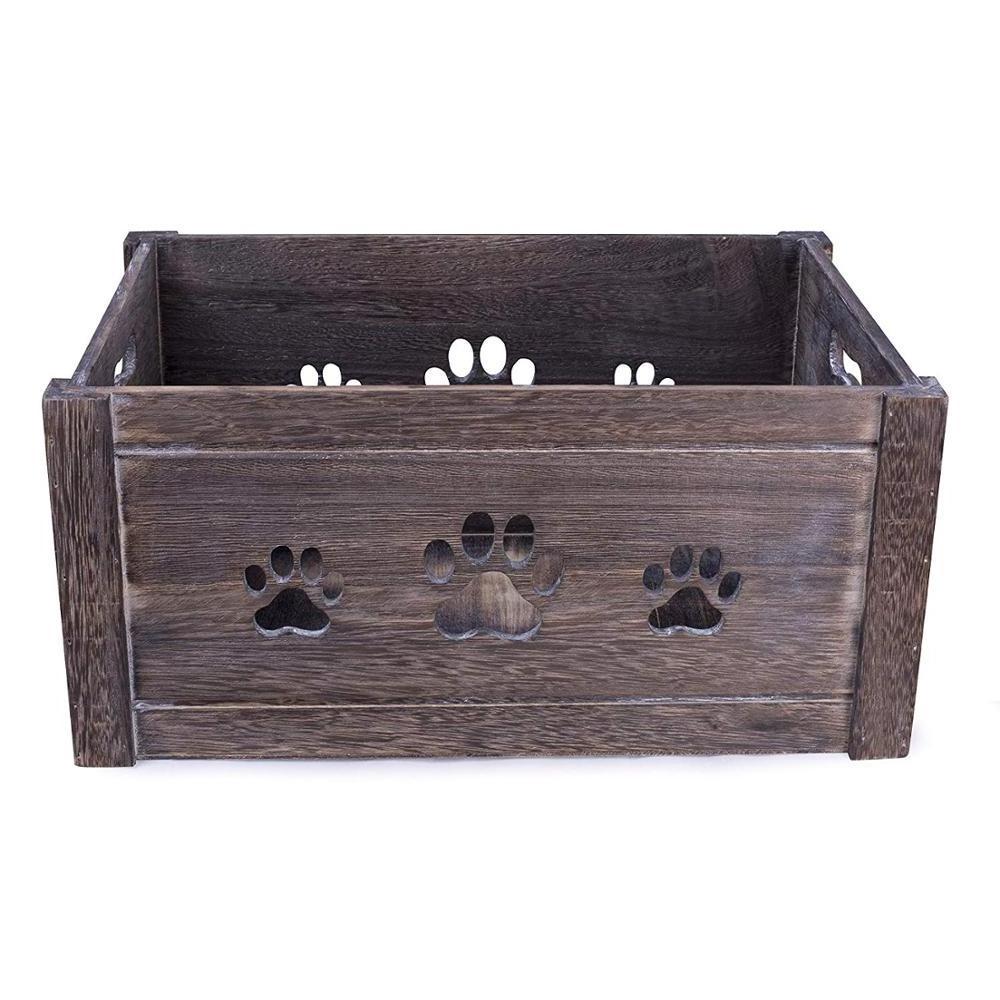 Paw Shaped Cutout Dog Toys Chest Gift Wooden Crate Storage Box