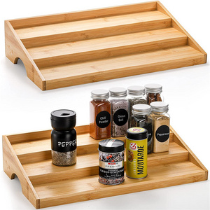 2 Pack Bamboo Spice Rack for Cabinet, 3 Tier Ladder Seasoning Organizer Pantry Step Shelf