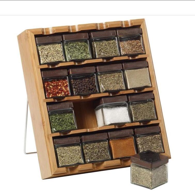 Bamboo16-Cube Spice Rack with Free Spice Refills wooden salt and pepper spice rack