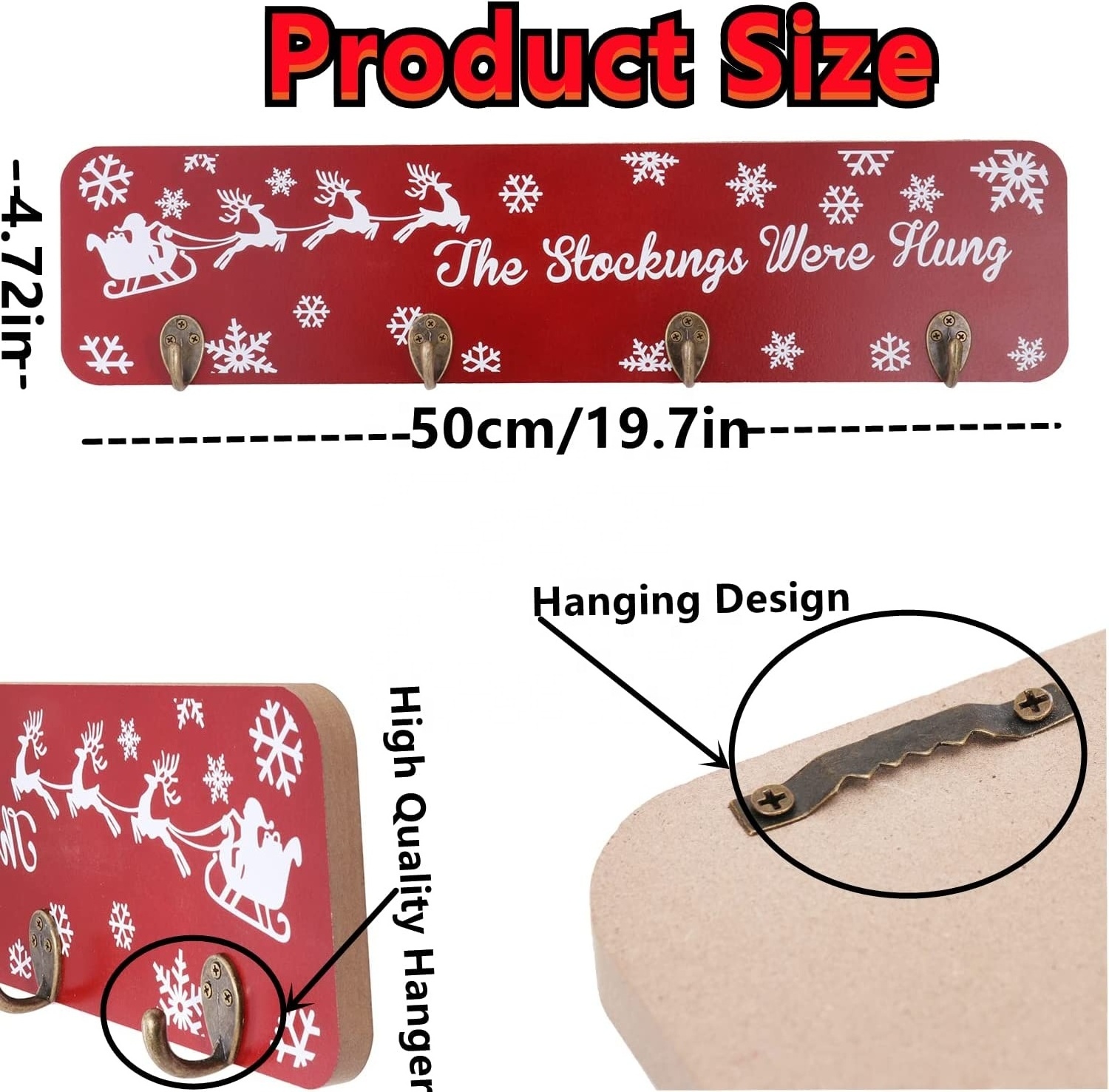 Christmas Stocking Mantle Holders Set Stand Wooden Sign Heavy Weighted Stocking Hooks