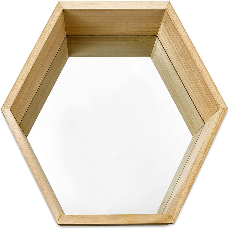 Wall Mirror Set of 3 Hexagonal Wood Frame Mirrors  Wall Mounted Mirrors for Wall Decor