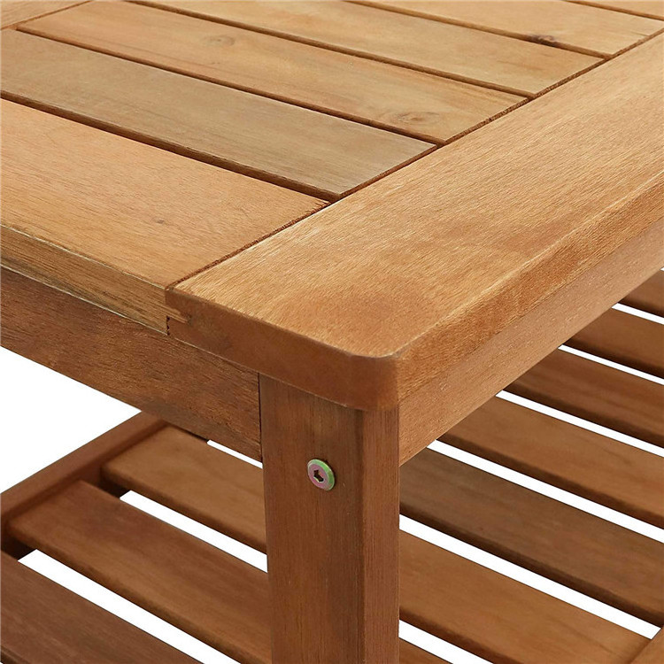 Wood Outdoor Coffee Table with Teak Oil Outside Wooden Furniture Patio, Deck, Porch, Balcony, Garden and Backyard Furnitu