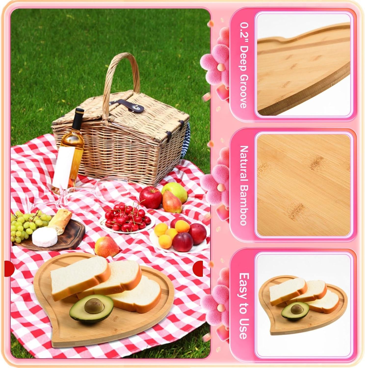 Heart Shaped Serving Tray Bamboo  Wooden Cheese tray best price