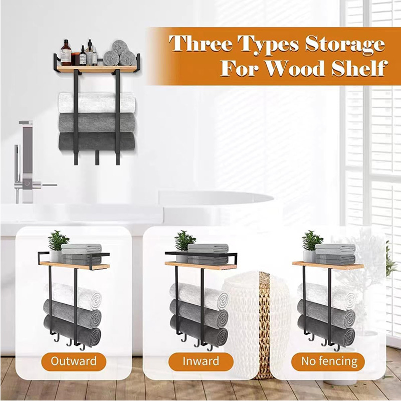 Industrial rustic pipe bathroom floating shelf wall mounted towel bar wooden rack finishing towel rack