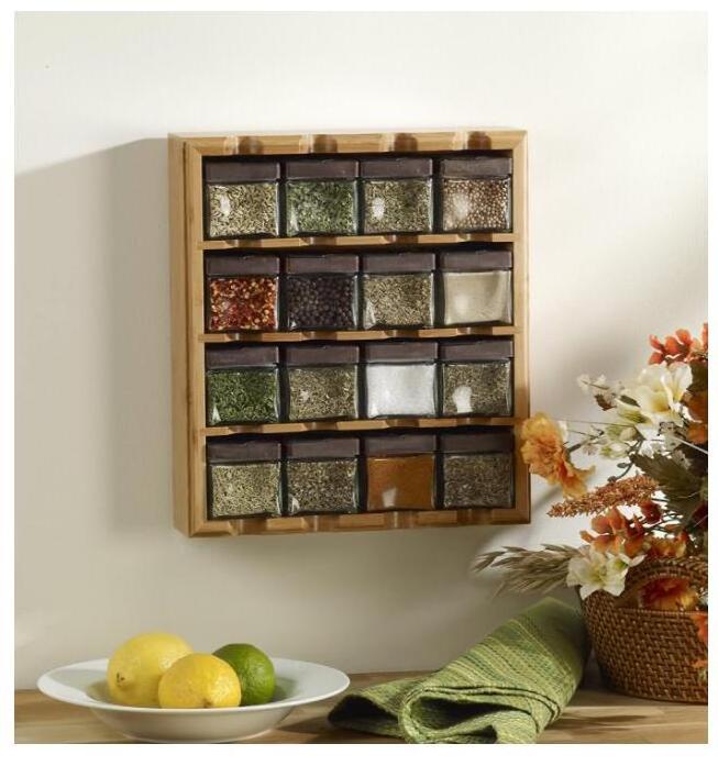 Bamboo16-Cube Spice Rack with Free Spice Refills wooden salt and pepper spice rack