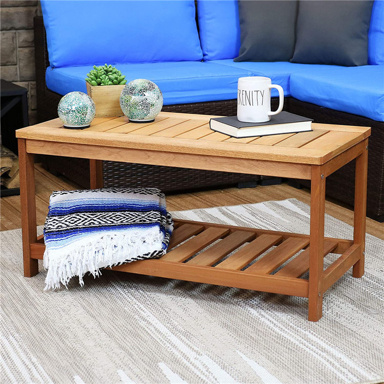 Wood Outdoor Coffee Table with Teak Oil Outside Wooden Furniture Patio, Deck, Porch, Balcony, Garden and Backyard Furnitu