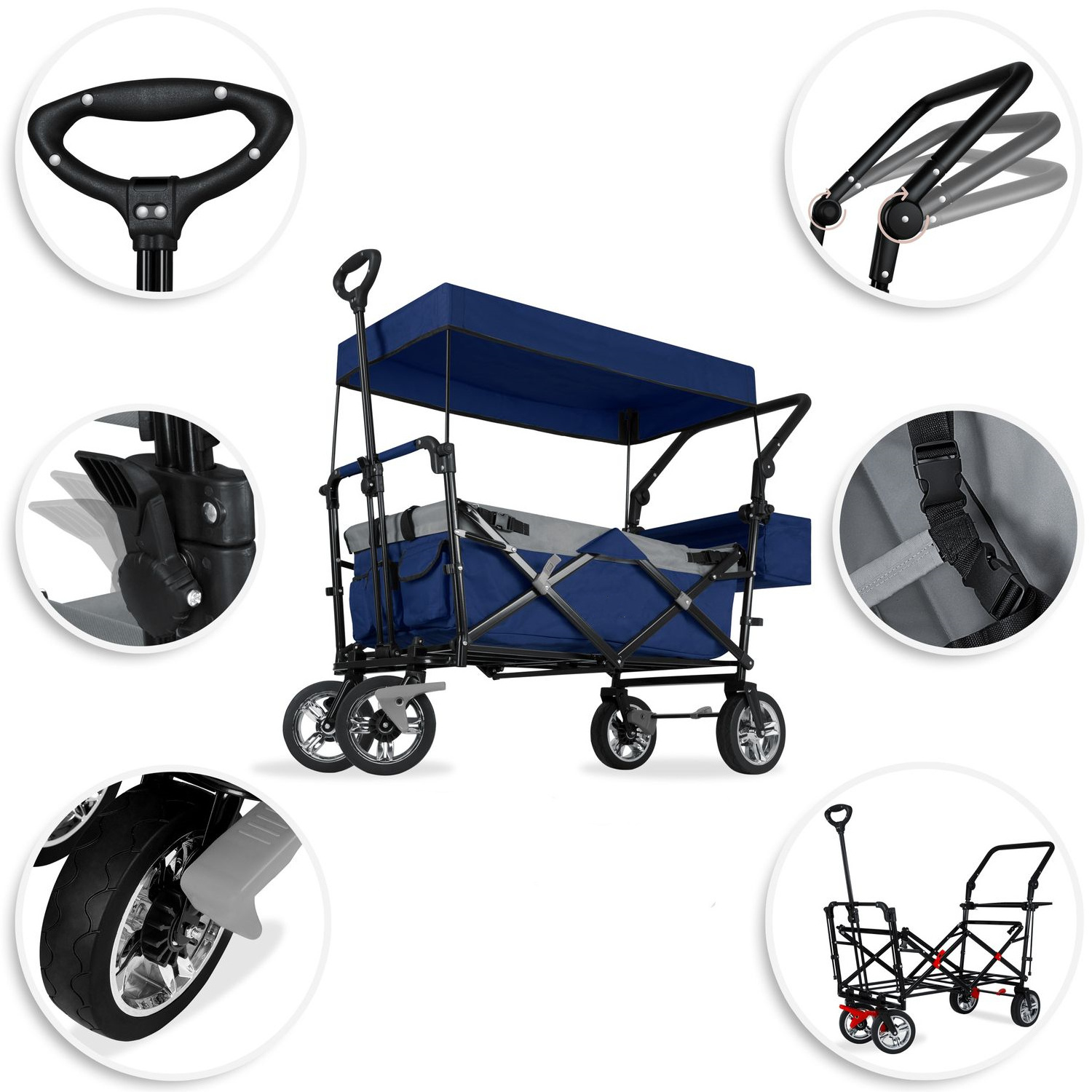 JXB All Terrain Foldable Wagon Stroller With Canopy Stroller Camping Trolley Wagon