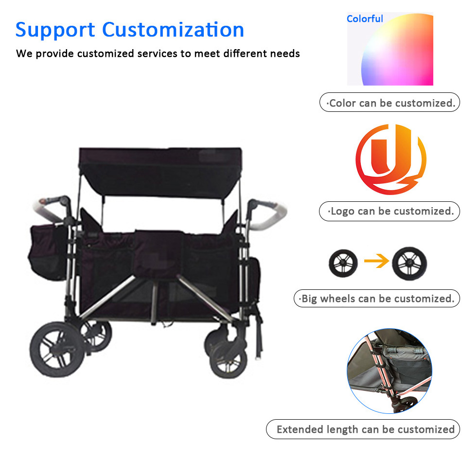 JXB Hot Sale Outdoor Push And Pull Aluminum Alloy Collapsible Camping Twins Stroller Wagon