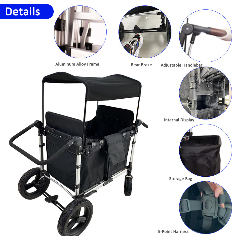 JXB Hot Style Grey Beach Lightweight 4 Seater Multifunctional En1888 Baby Wagon Stroller Wholesale With Big Wheels