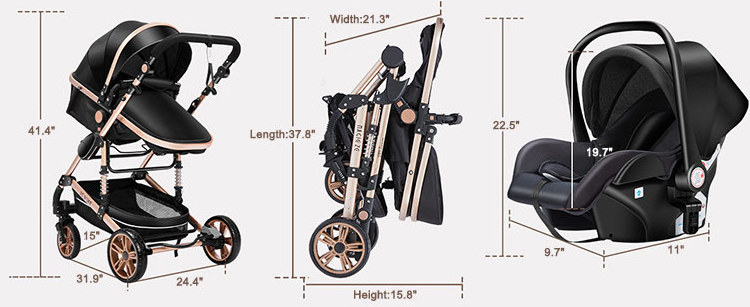 JXB Christmas EN1888 Wholesale Baby Stroller 3 in 1 Good Quality  New Design Black Luxury Baby Carriage For Sale