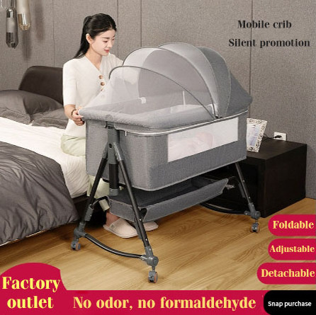 JXB Factory Wholesale High Quality Adjustable Height  Baby Bed Splicing Big Bed Baby Crib With Mosquito Net and Swing Design