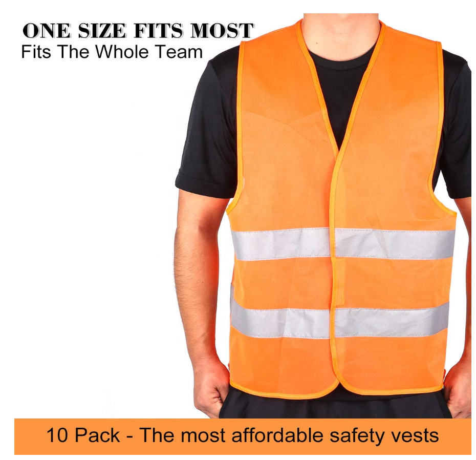 Neon Orange Mesh Fabric Construction Clothing Reflective Vest with 2 Reflective Strips, Safety Vest for Traffic Work