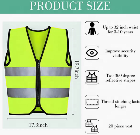 Good Quality Kids Safety Vest High Visibility Child Reflective Vest for Kids Aged 3-10, Cycling, Running