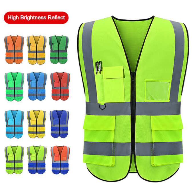 High Visibility Security Clothing Reflective Safety Vest for Women Men with Pockets Zipper Front