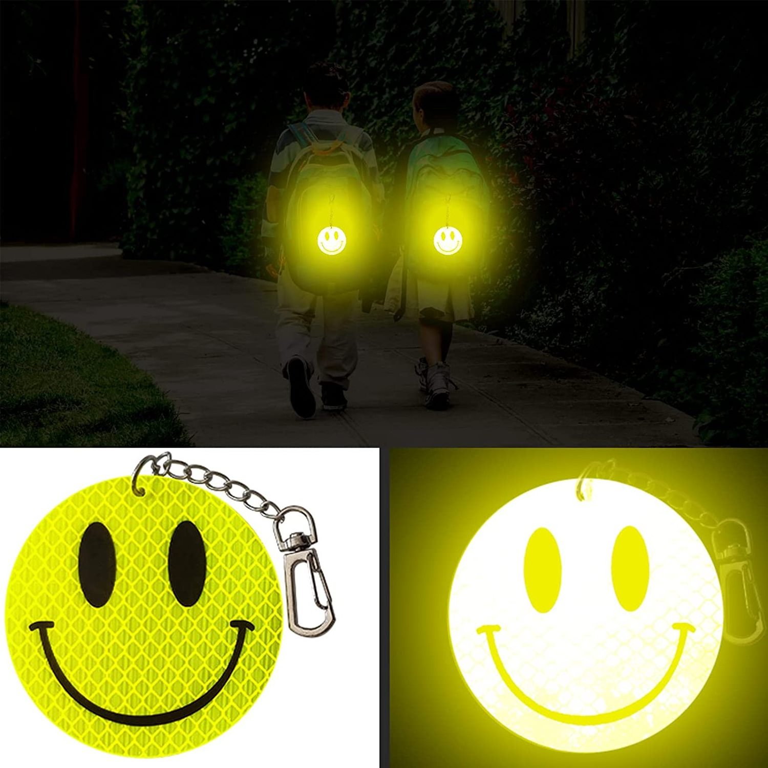 PVC Backpack Pendant Schoolbag Reflective Keychain Safety Reflectors Plastic Key Chain for Children Walking at Night