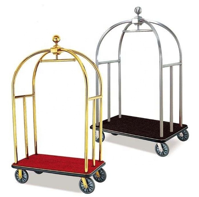 XINGPAI hotel equipment custom stainless steel luxury birdcage gold hotel lobby luggage hotel trolly cart