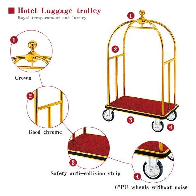 XINGPAI hotel equipment custom stainless steel luxury birdcage gold hotel lobby luggage hotel trolly cart