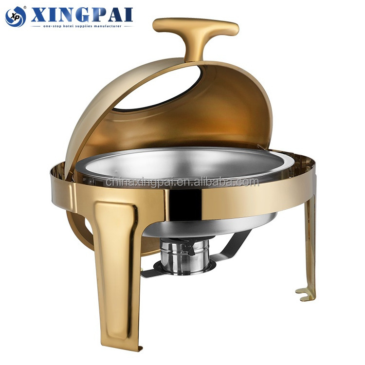 XINGPAI gold luxury buffet chafing dish in dubai stainless steel chef 6 litre roll top chaffing dishes with window