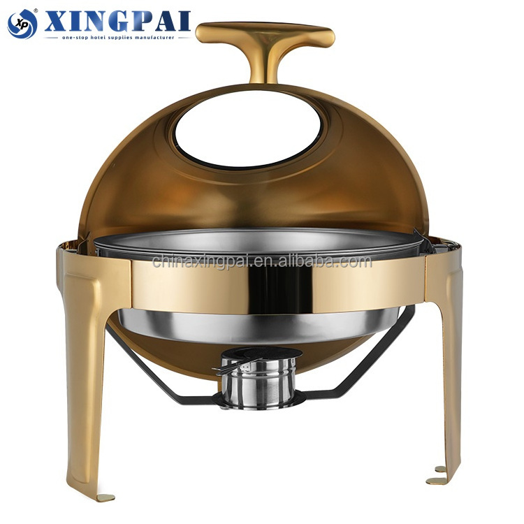 XINGPAI gold luxury buffet chafing dish in dubai stainless steel chef 6 litre roll top chaffing dishes with window