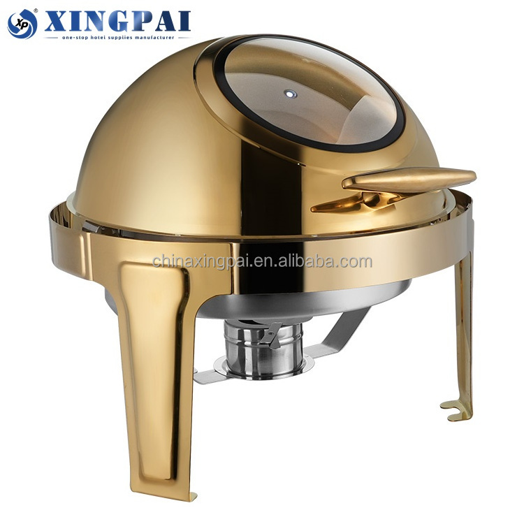 XINGPAI gold luxury buffet chafing dish in dubai stainless steel chef 6 litre roll top chaffing dishes with window