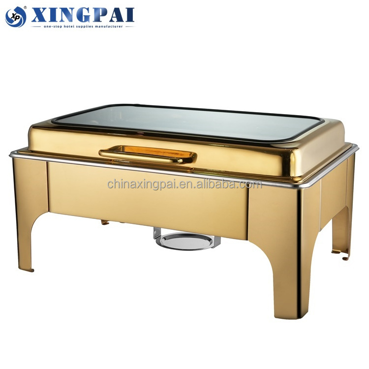 XINGPAI commercial restaurant equipment rectangular golden chaffing dishes buffet food warmer chafing dishes for catering