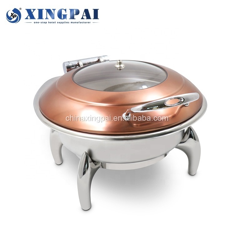 XINGPAI restaurant equipment luxury copper chafing dish stainless steel round chafing dish buffet set for catering