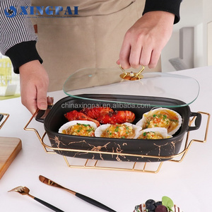 XINGPAI factory direct sell hotel used ceramic chafing dishes porcelain food warmers buffet chafing dish with candle