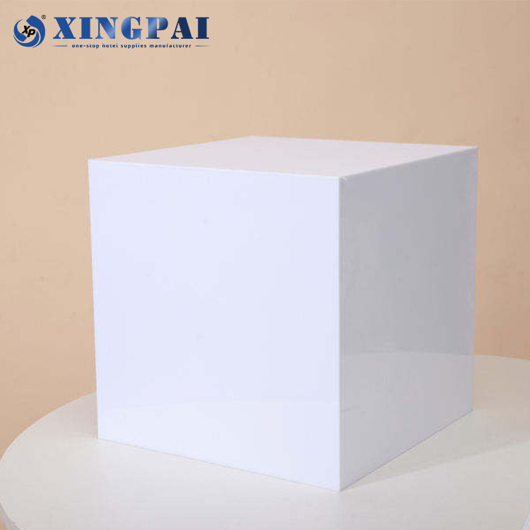 XINGPAI Hotel Supplies Rectangle Clear Display Cube Food Table White Acrylic Catering Buffet Risers For Food Display