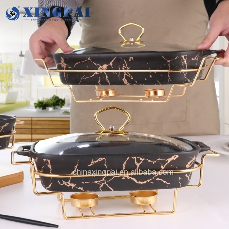 XINGPAI factory direct sell hotel used ceramic chafing dishes porcelain food warmers buffet chafing dish with candle