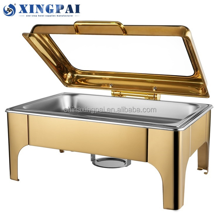 XINGPAI commercial restaurant equipment rectangular golden chaffing dishes buffet food warmer chafing dishes for catering