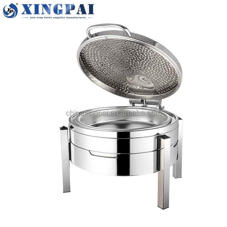 XINGPAI catering equipment stainless steel hammered 6 L chaffing dishes buffet round chafing dish buffet set