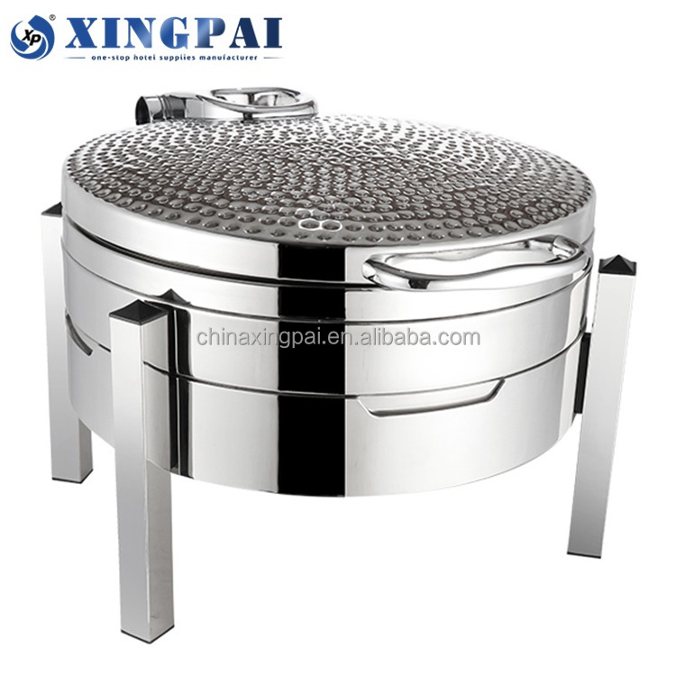 XINGPAI catering equipment stainless steel hammered 6 L chaffing dishes buffet round chafing dish buffet set