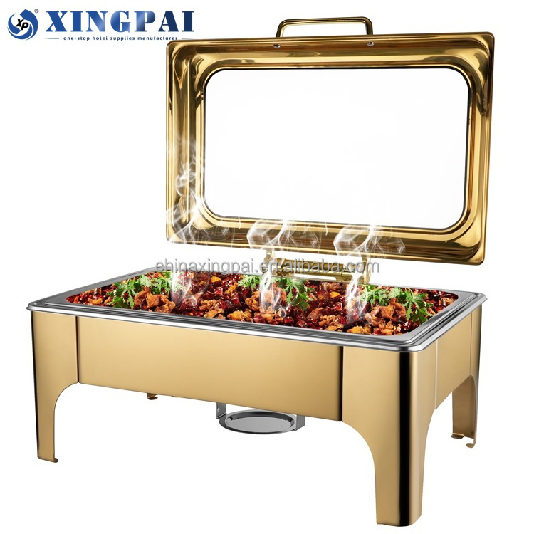 XINGPAI commercial restaurant equipment rectangular golden chaffing dishes buffet food warmer chafing dishes for catering