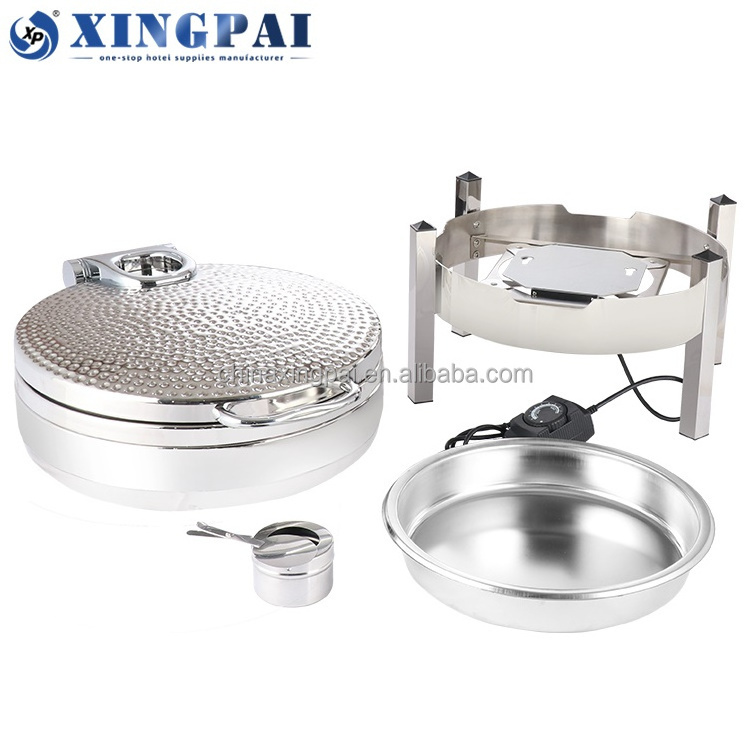 XINGPAI catering equipment stainless steel hammered 6 L chaffing dishes buffet round chafing dish buffet set