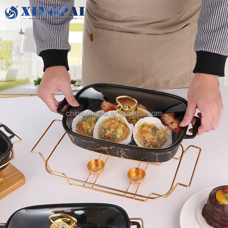 XINGPAI factory direct sell hotel used ceramic chafing dishes porcelain food warmers buffet chafing dish with candle