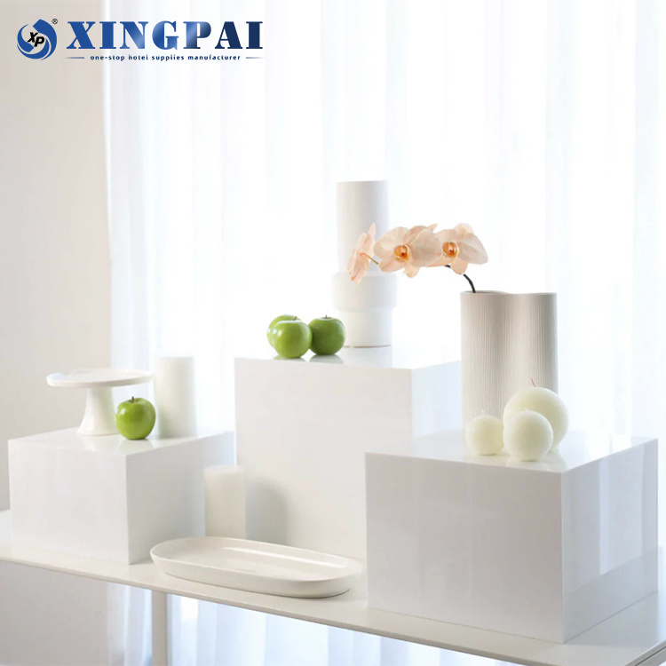 XINGPAI Hotel Supplies Rectangle Clear Display Cube Food Table White Acrylic Catering Buffet Risers For Food Display