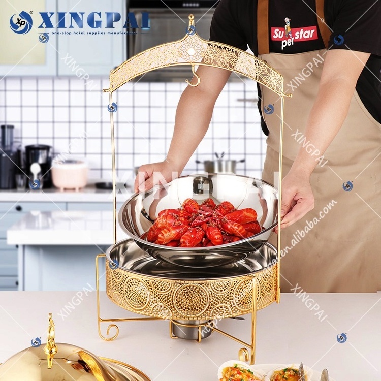 XINGPAI five star hotel luxury gold chaffing dishes food warmer set buffet catering stainless steel hanging chafing dish