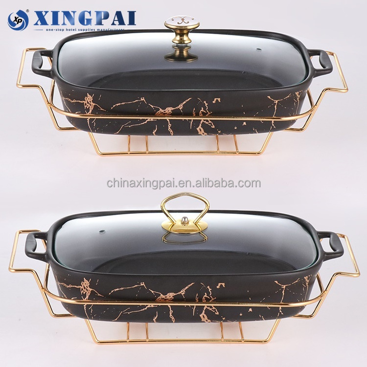 XINGPAI factory direct sell hotel used ceramic chafing dishes porcelain food warmers buffet chafing dish with candle