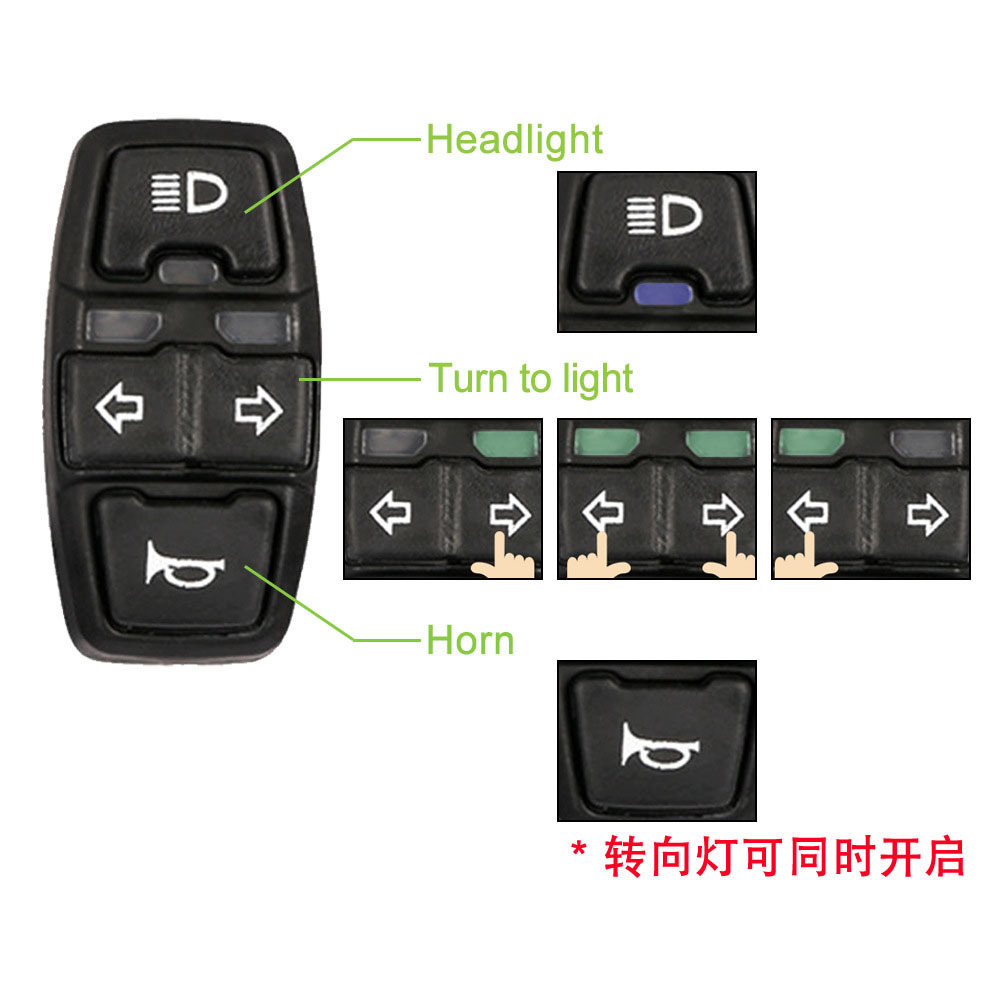 Electric Bike Scooter Light Switch Ebike Lamp and Horn Switches for Motorcycle Button Control Turn Signal Light Handlebar Switch