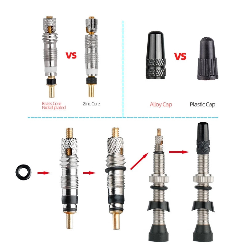 2PCS 40/60MM Brass or Alloy Stem Bicycle F/V Presta Tubeless Tire Valve Road Bike MTB Nipple W/Tool Alloy Valve Caps