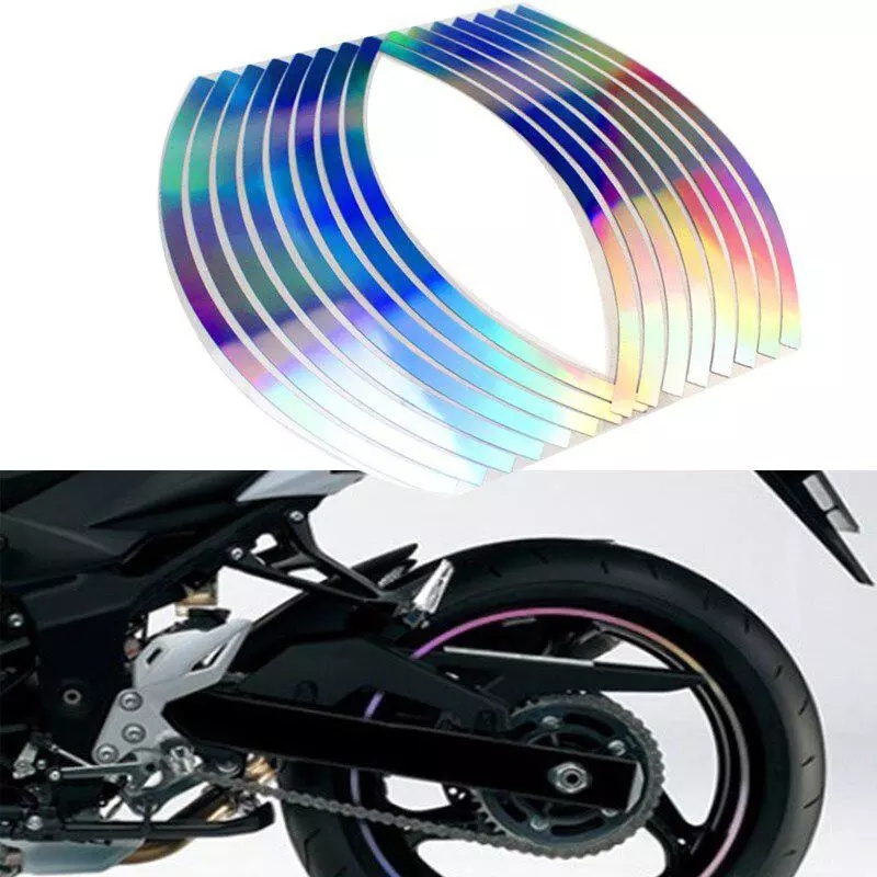 16Pcs  10/12/14/18 inches Motorcycle Wheel Laser Sticker  Fashion Wheel Rim Tape  For Motorcycle Car Reflective Stripes  Sticker