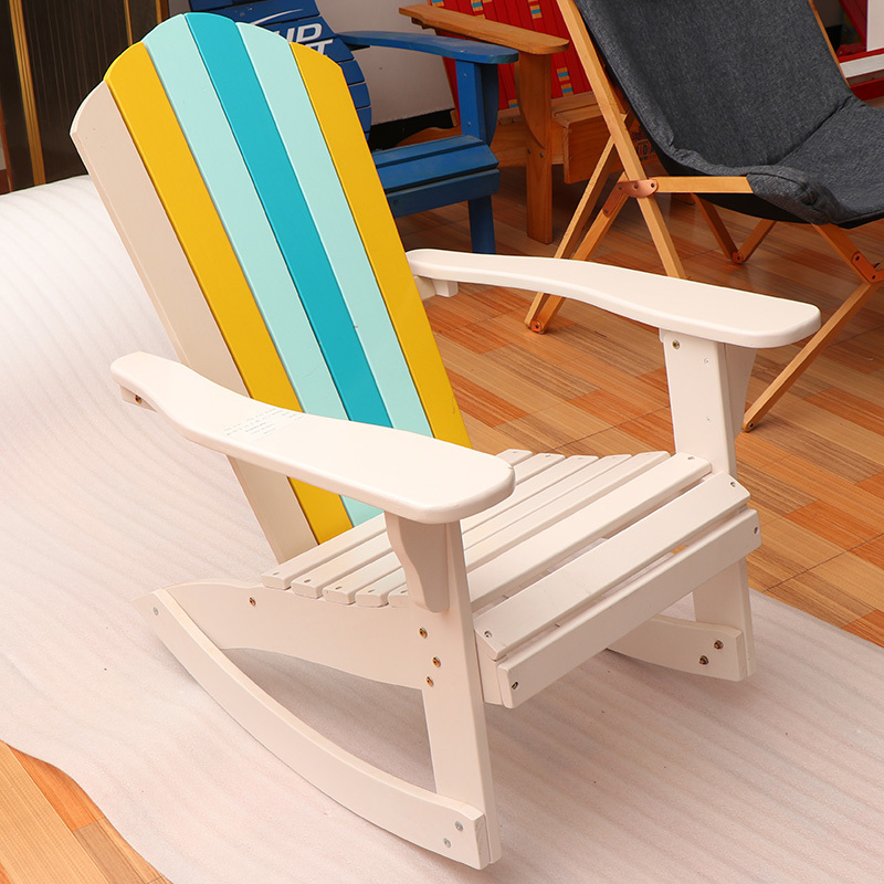 Modern American Style Luxury Adirondack Recliner Unique White Wooden Outdoor Rocking Chair for Beach Garden Patio Porch Balcony