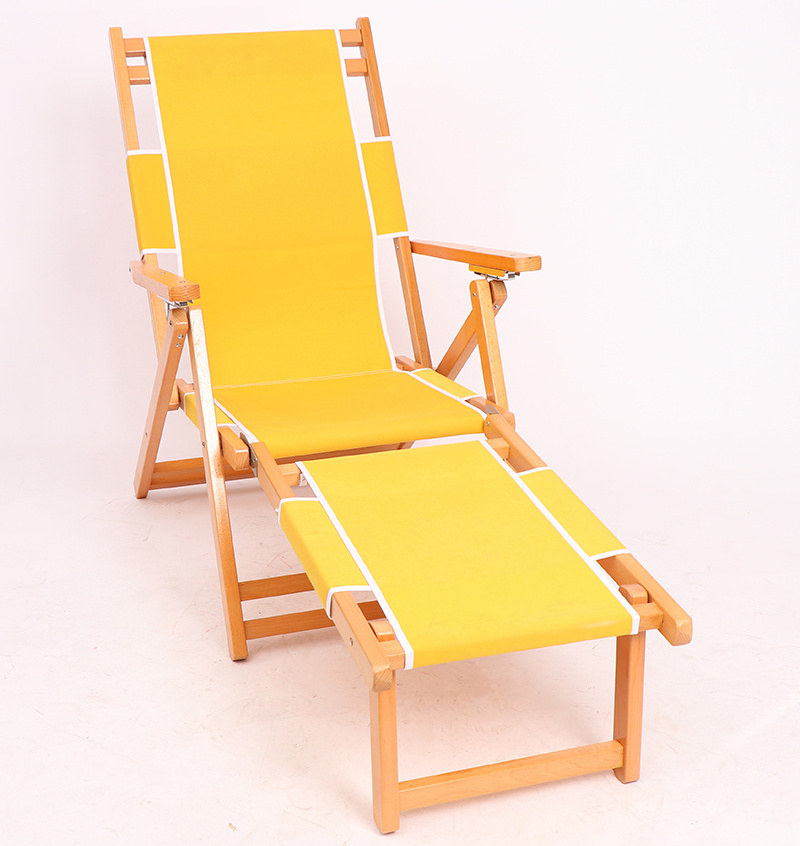 Luxury Waterproof Wooden Outdoor Furniture Fabric Sun Tanning Chaise Chair for Courtyard Deck Resort Beach Pool Lounger